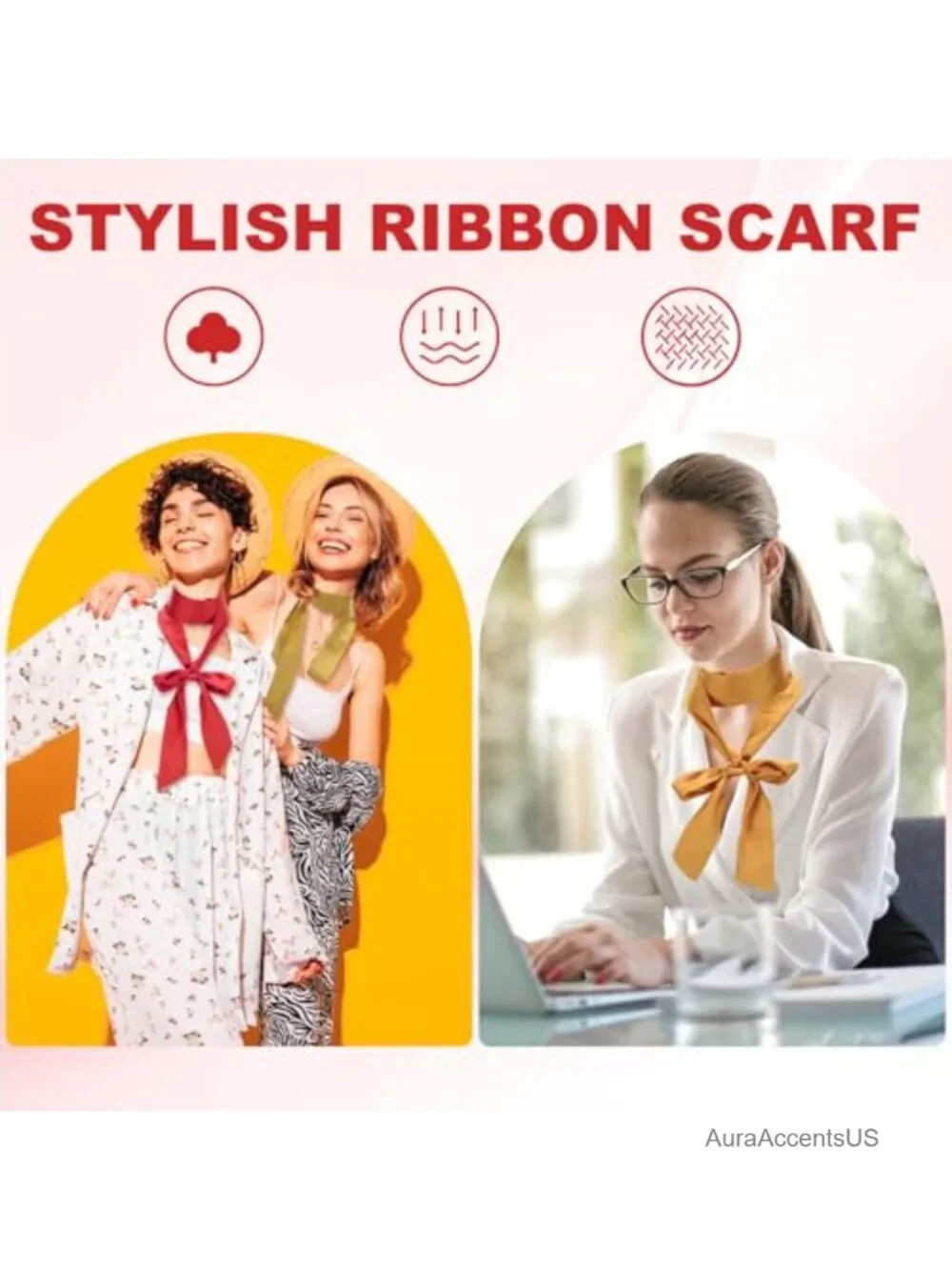 Faux Silk Ribbon Scarf Long Skinny Neckerchief Solid